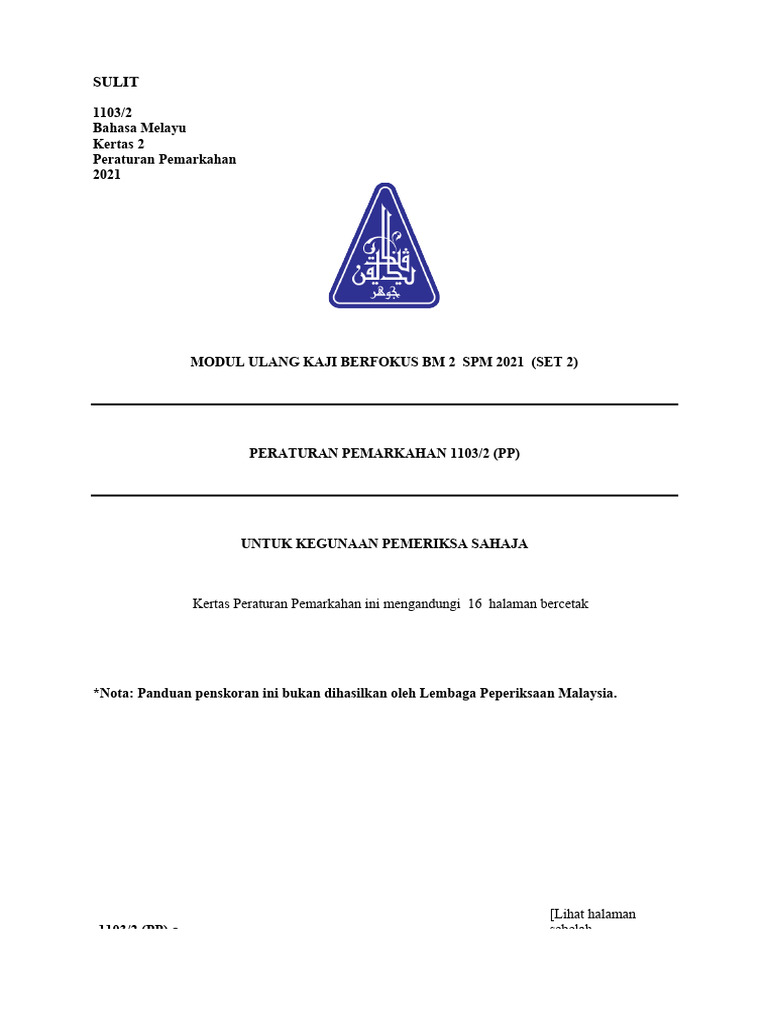 Skema Trial B. Melayu Johor k2 Set 2 | PDF