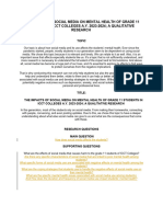 The Impacts of Social Media On Mental Health of Grade 11 Students in Icct Colleges A