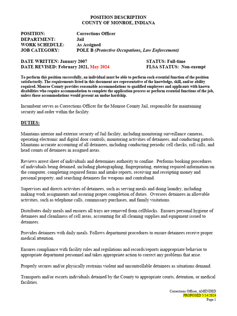 Corrections Officer Job Description | PDF | Detention (Imprisonment ...