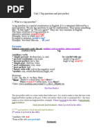 Unit 1 Tags and Past Perfect