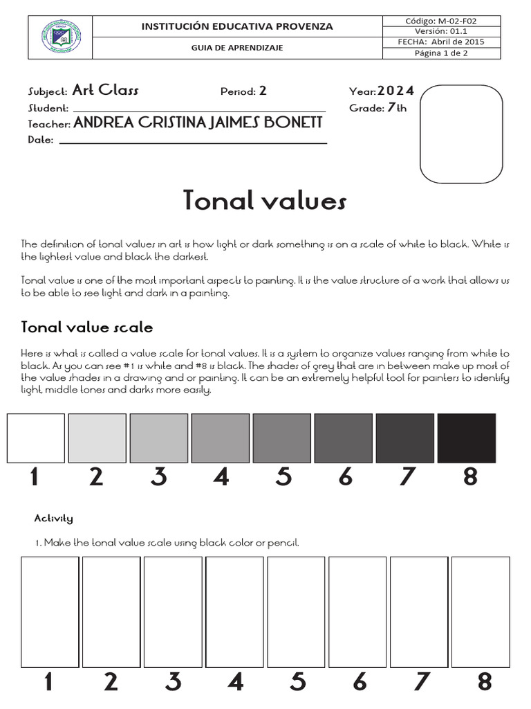 7th Grade Art: Tonal Values Guide | PDF
