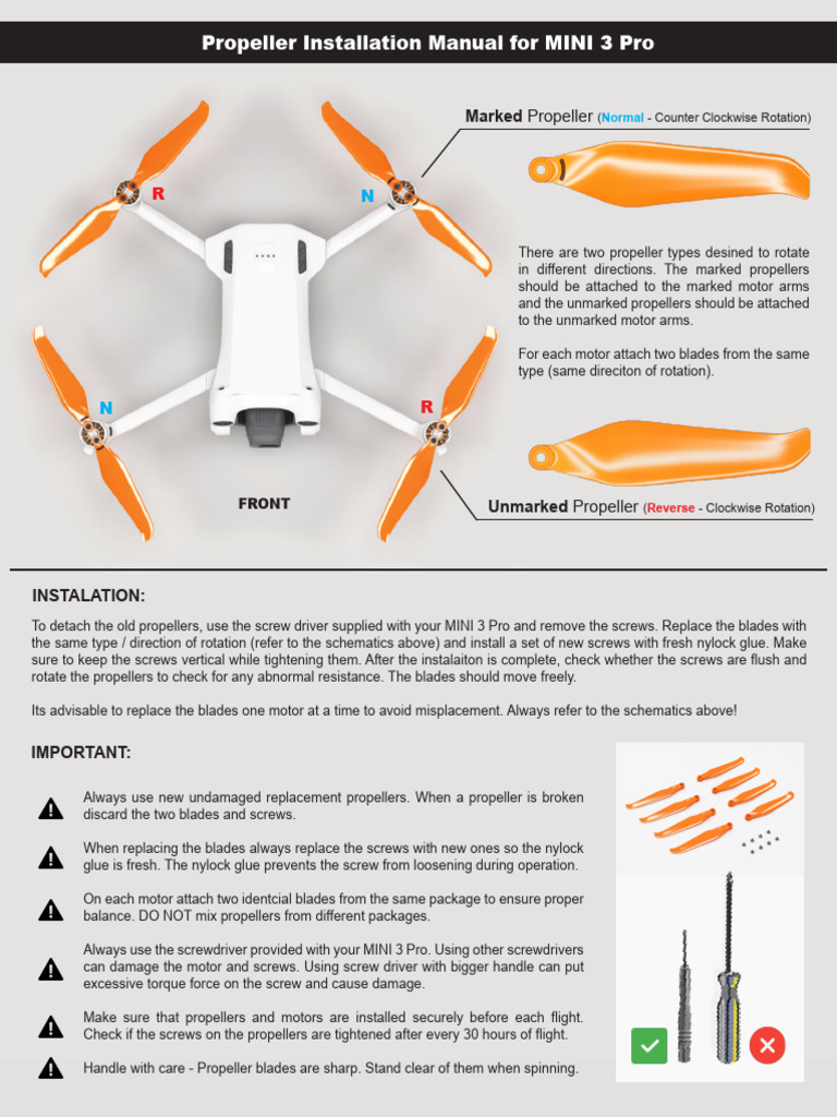 MINI 3 Pro Propeller Installation Guide | PDF | Propeller | Mechanical ...