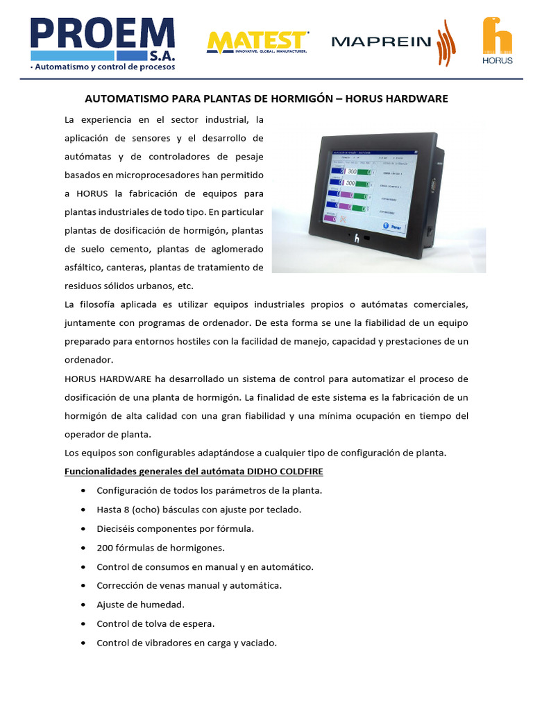 Automatización de Plantas de Hormigón Horus | PDF | Archivo de ...