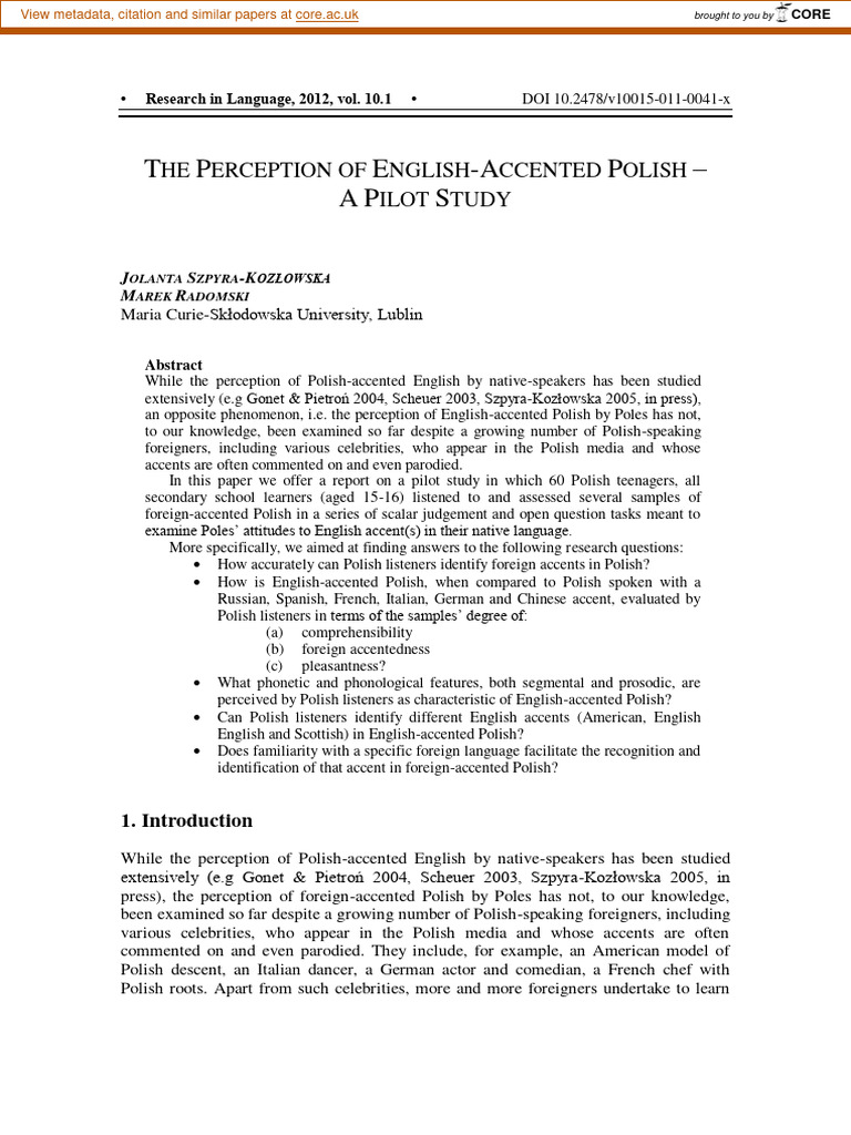 Perception of English-Accented Polish | PDF | English Language | Stress ...