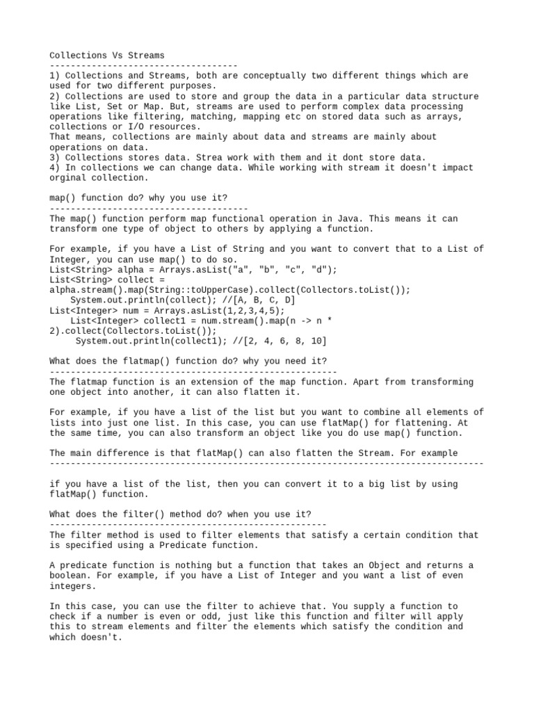 Jav8 Streams Interview Faq's | PDF | Function (Mathematics) | String ...