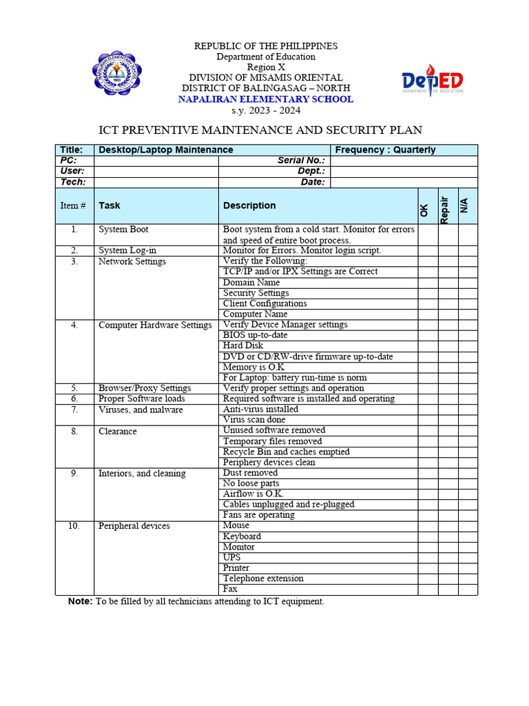 Annual Ict Preventive Maintenance and Security Plan | PDF | Computer ...