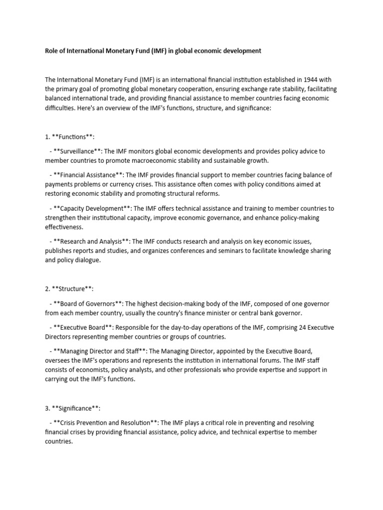 IMF's Role in Global Economic Development | PDF | International ...