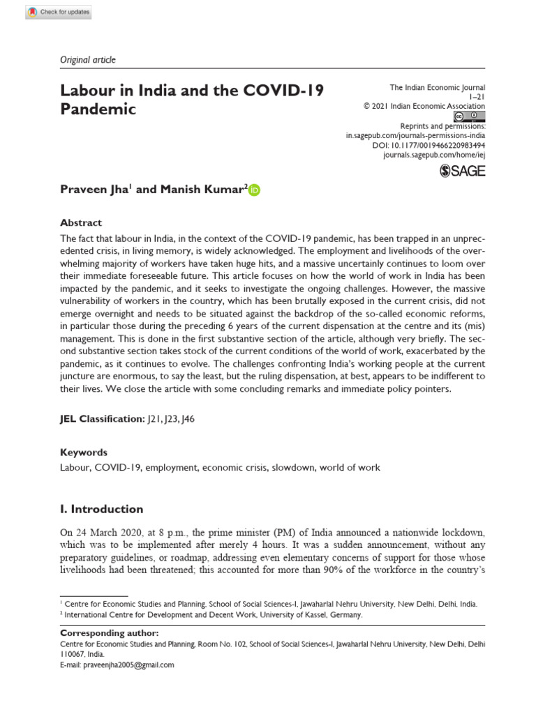 Impact of COVID-19 on Indian Labour | PDF | Employment | Welfare