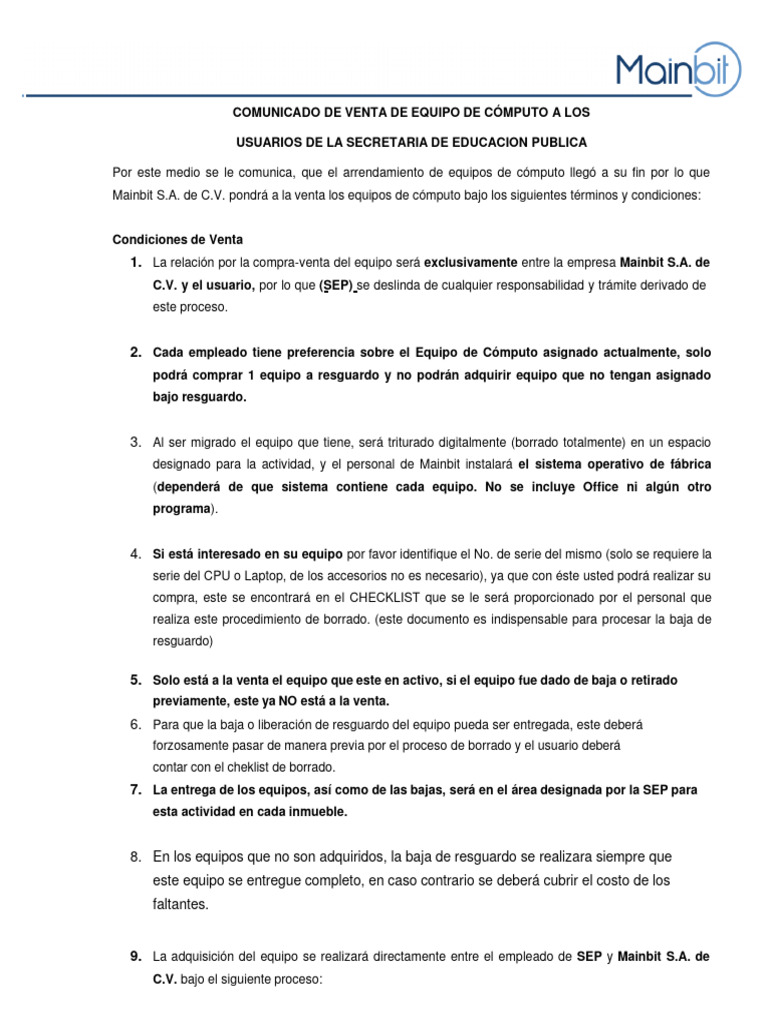 Comunicado de Venta Sepsac3 | PDF | Equipo de oficina | Hardware de la ...
