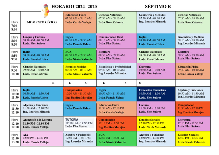 Horario Séptimo B 2024-2025 | PDF | Estudios de idiomas extranjeros