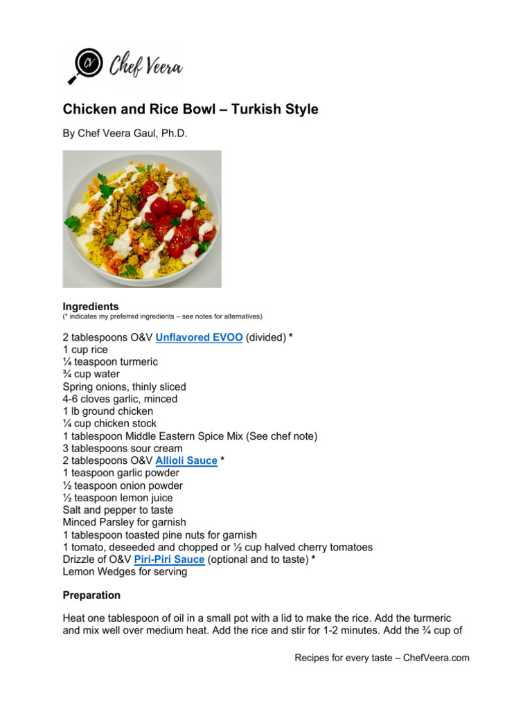 Turkish Chicken and Rice Bowl Recipe | PDF | Middle Eastern Cuisine ...