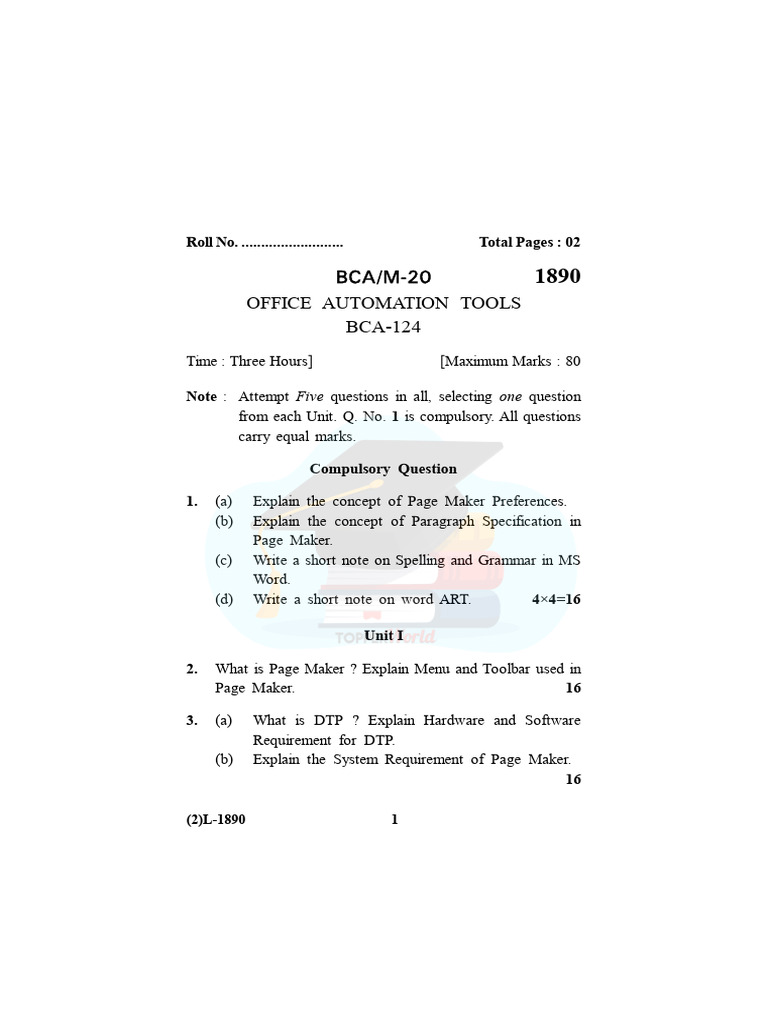 BCA Office Automation Tools Exam Guide | PDF | Computers | Technology ...