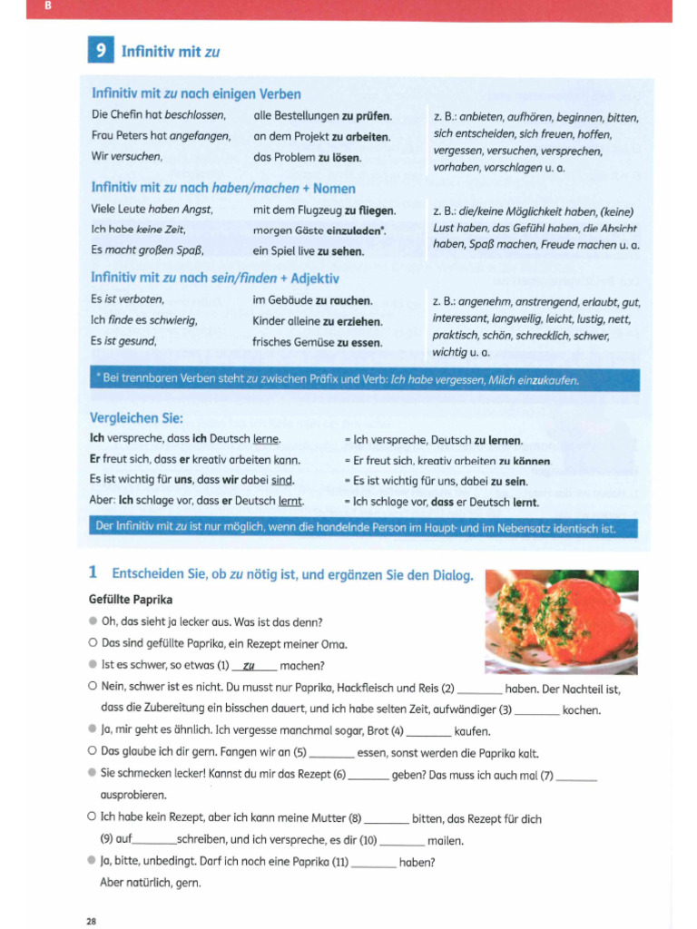 Gr. Infinitiv Mit Zu (Deutsch Intensiv Grammatik) | PDF