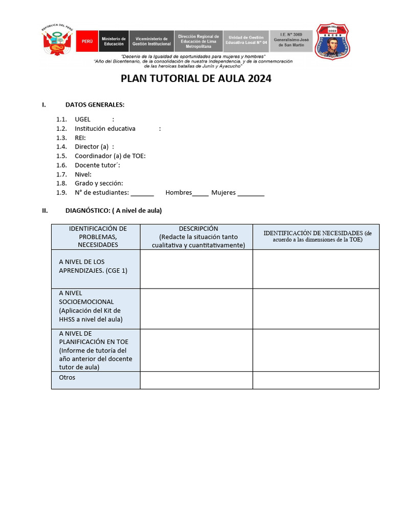 Plan Tutorial de Aula 2024: Estrategias y Evaluación | PDF | Salón de ...