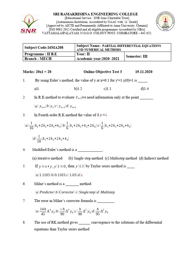 Partial Differential Equations Test | PDF | Differential Equations ...