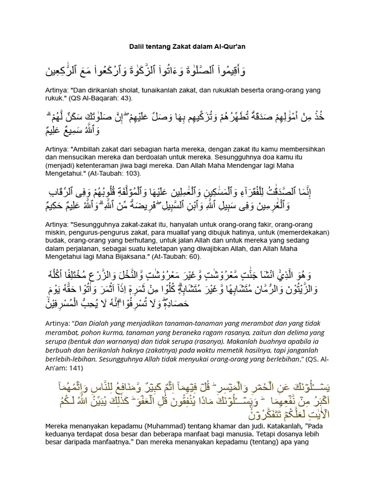 Dalil Tentang Zakat | PDF