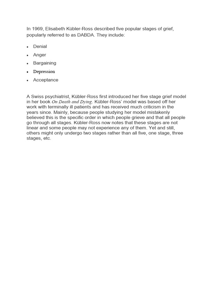 Death and Dying - Kubler Ross Stages of Dying | PDF | Grief | Psychology