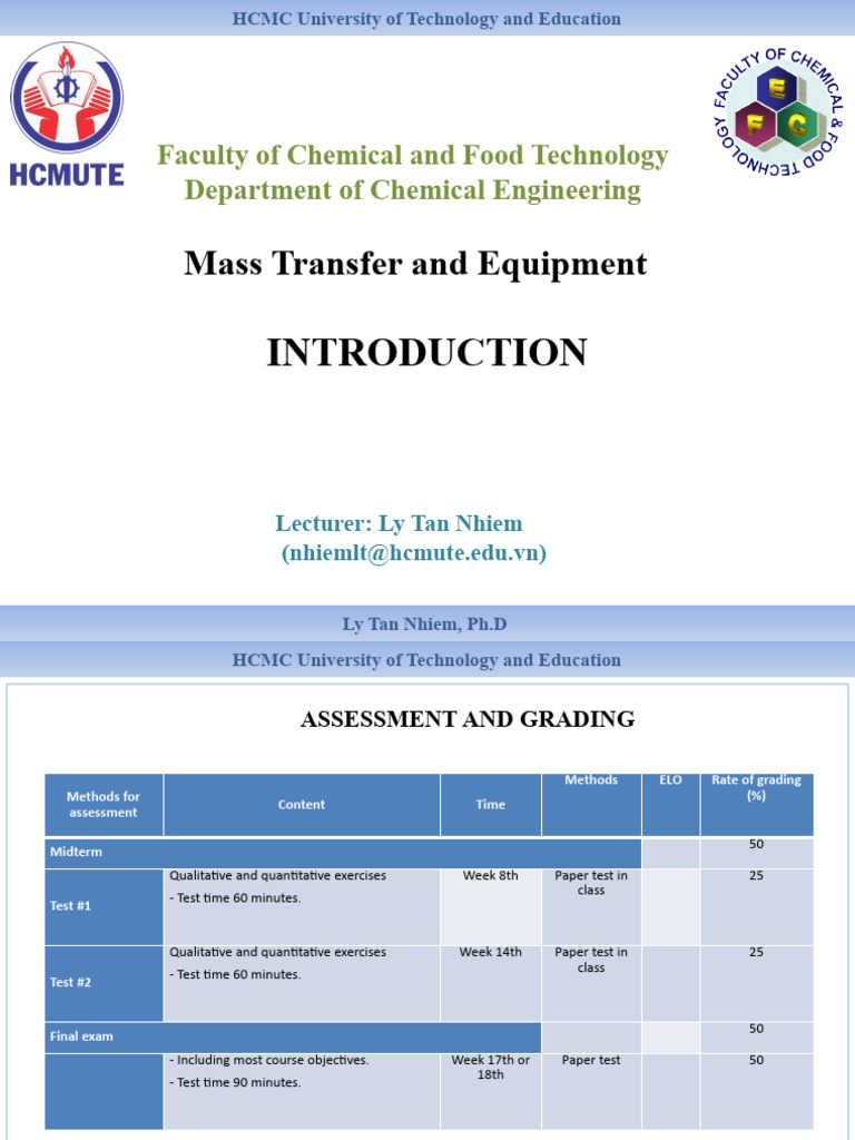 Mass Transfer Assessment Methods | PDF | Ho Chi Minh City | Chemistry