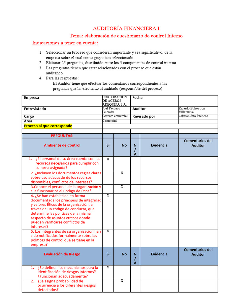 Cuestionario de Control Interno Financiero | PDF | Contralor | Riesgo