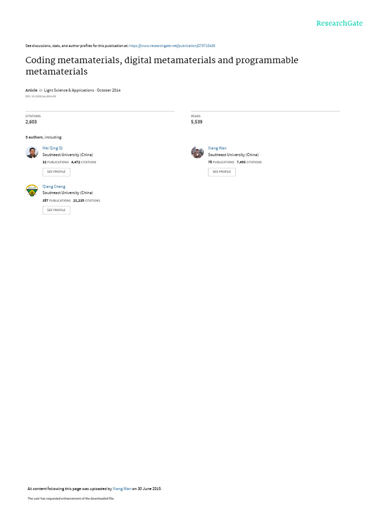 Coding Metamaterials Digital Metamaterials And Programmable
