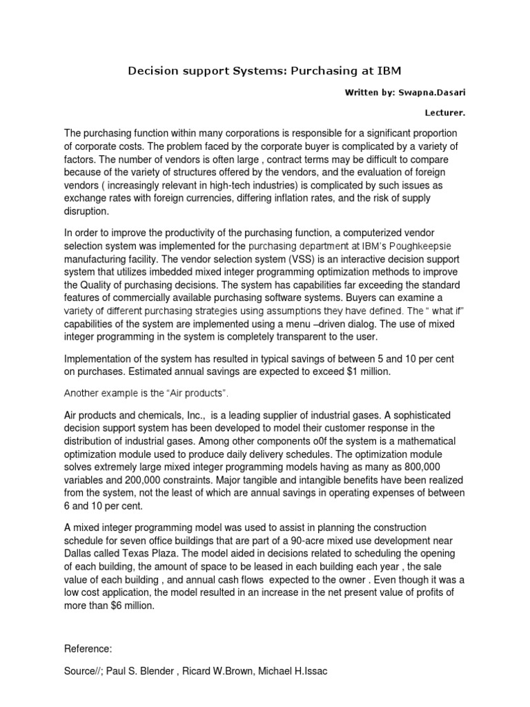 Article On Decision Support Systems - Unit-7 | PDF | Business Economics ...