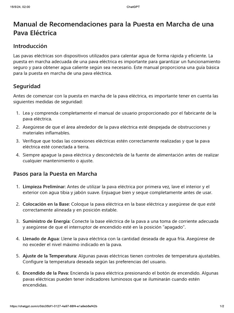 Guía de Puesta en Marcha Pava Eléctrica | PDF | Agua