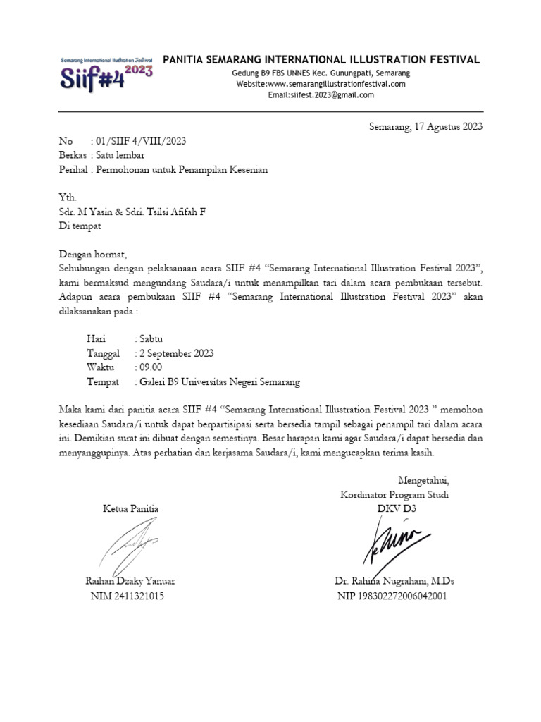 Surat Undangan Penampil Tari PDF