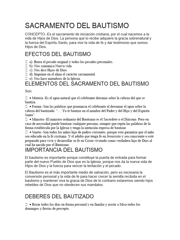 Sacramento Del Bautismo | PDF | Bautismo | Sacramentos