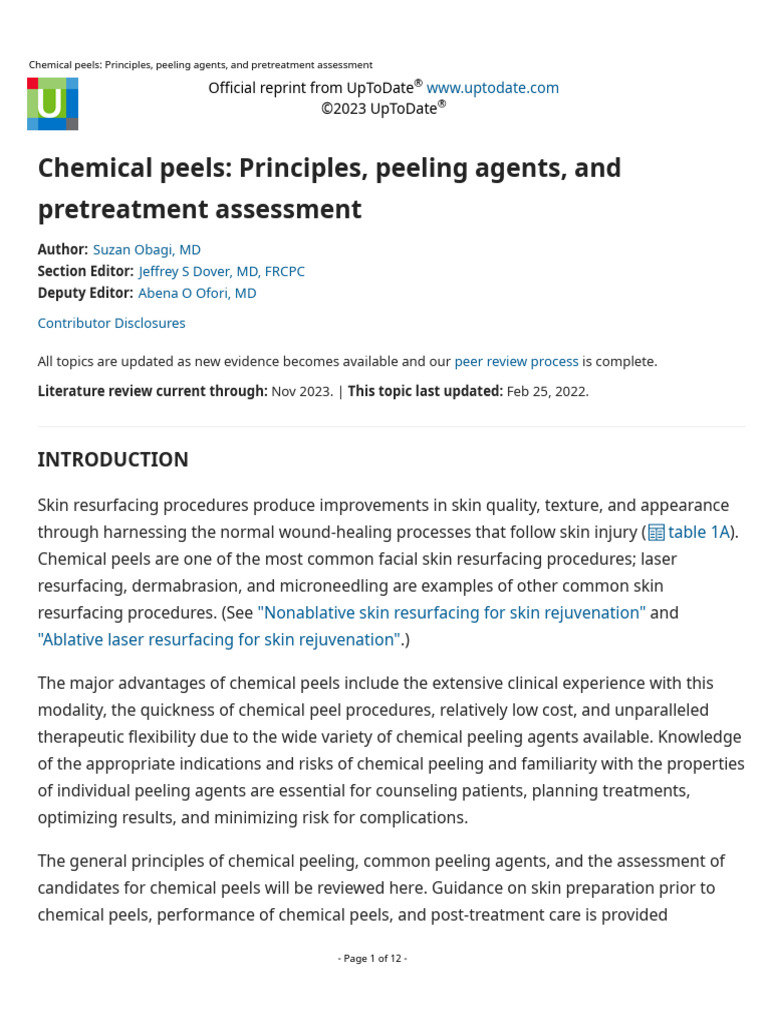 Chemical Peels: Principles, Peeling Agents, and Pretreatment Assessment ...