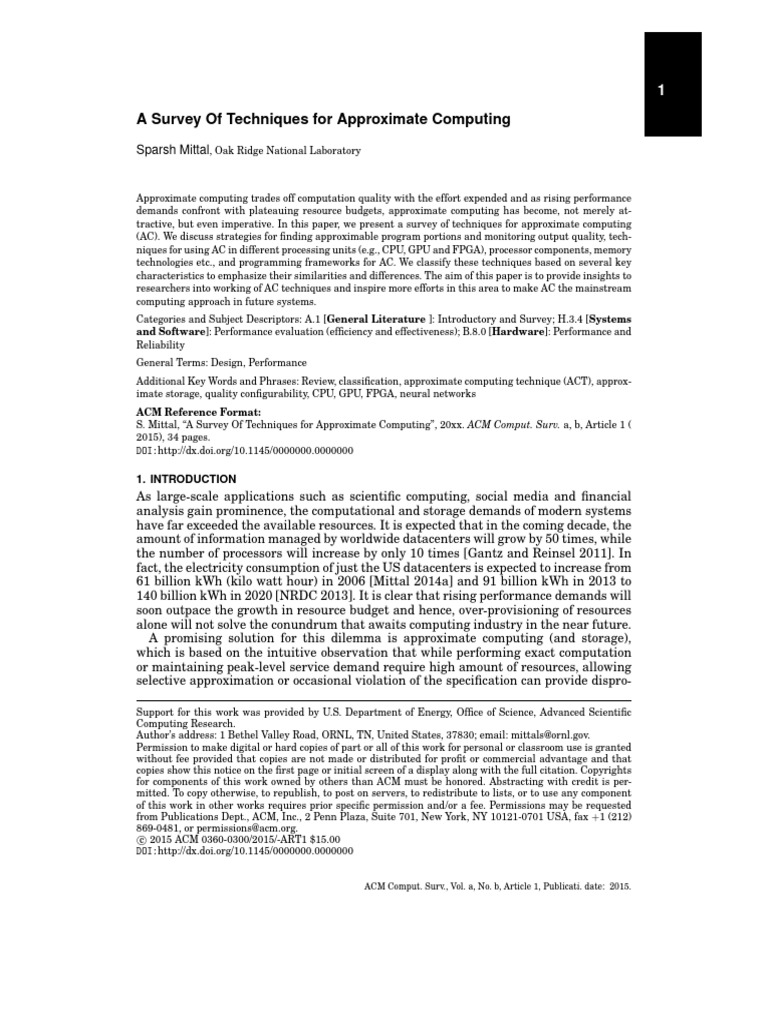 A survey of techniques for approximate computing pdf reliability
