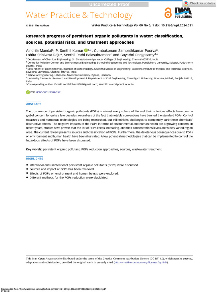 Research Progress of Persistent Organic Pollutants | PDF ...