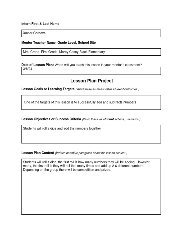 First Grade Math Lesson Plan: Adding & Subtracting | PDF | Lesson Plan ...