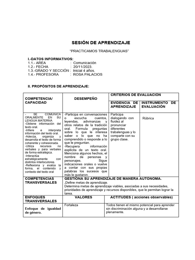 Practicamos Trabalenguas en Clase | PDF | Aprendizaje | Evaluación