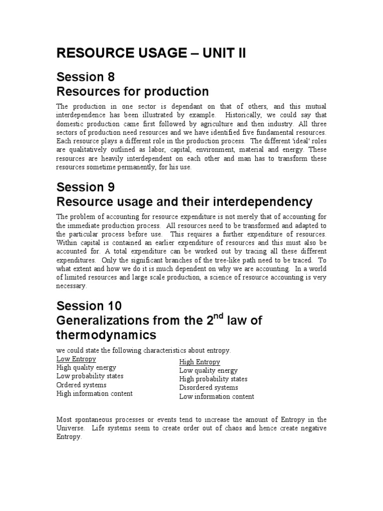Resource Usage and Technology Impact | PDF | Entropy | Second Law Of ...