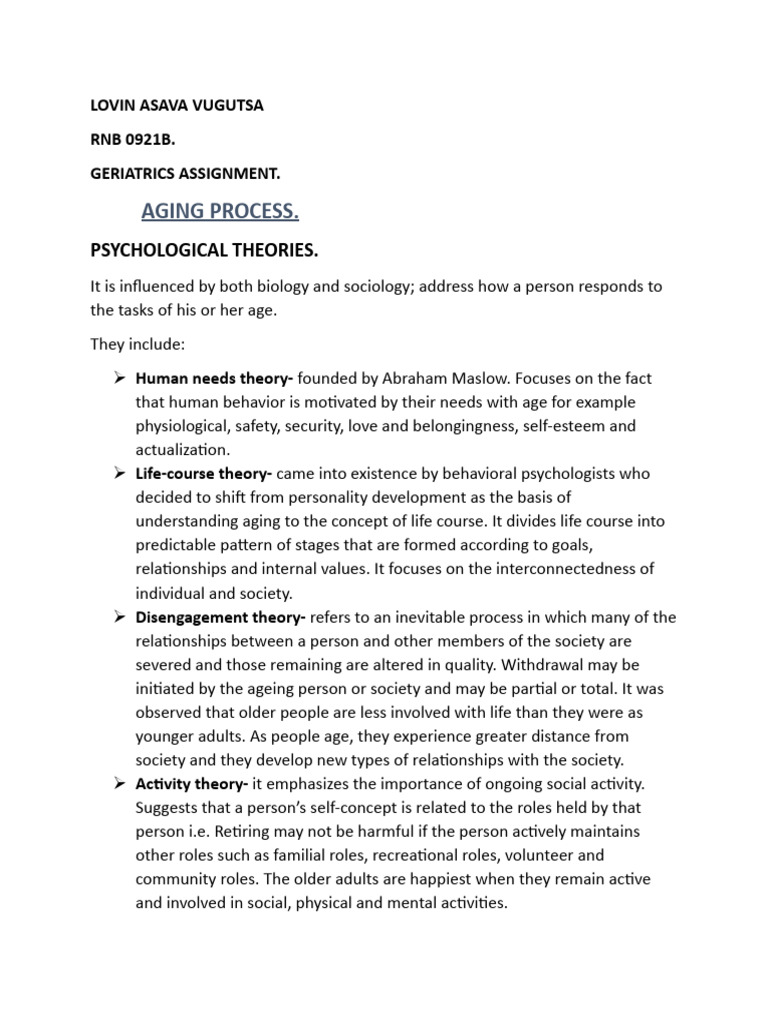 Psychological Theories of Aging | PDF | Old Age | Ageing