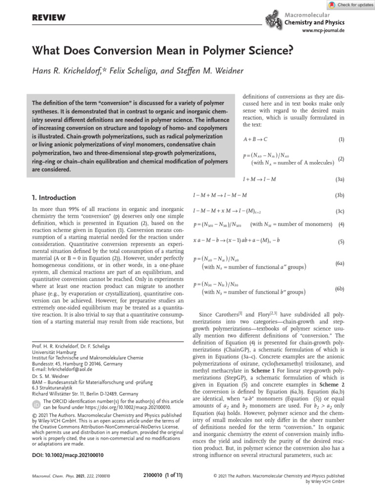 What Does Conversion Mean in Polymer Science Macro Chemistry Physics