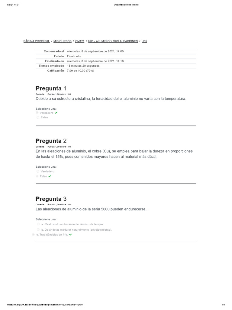 Examen Aluminio y Aleaciones U05 | PDF | Tratamiento a base de calor ...