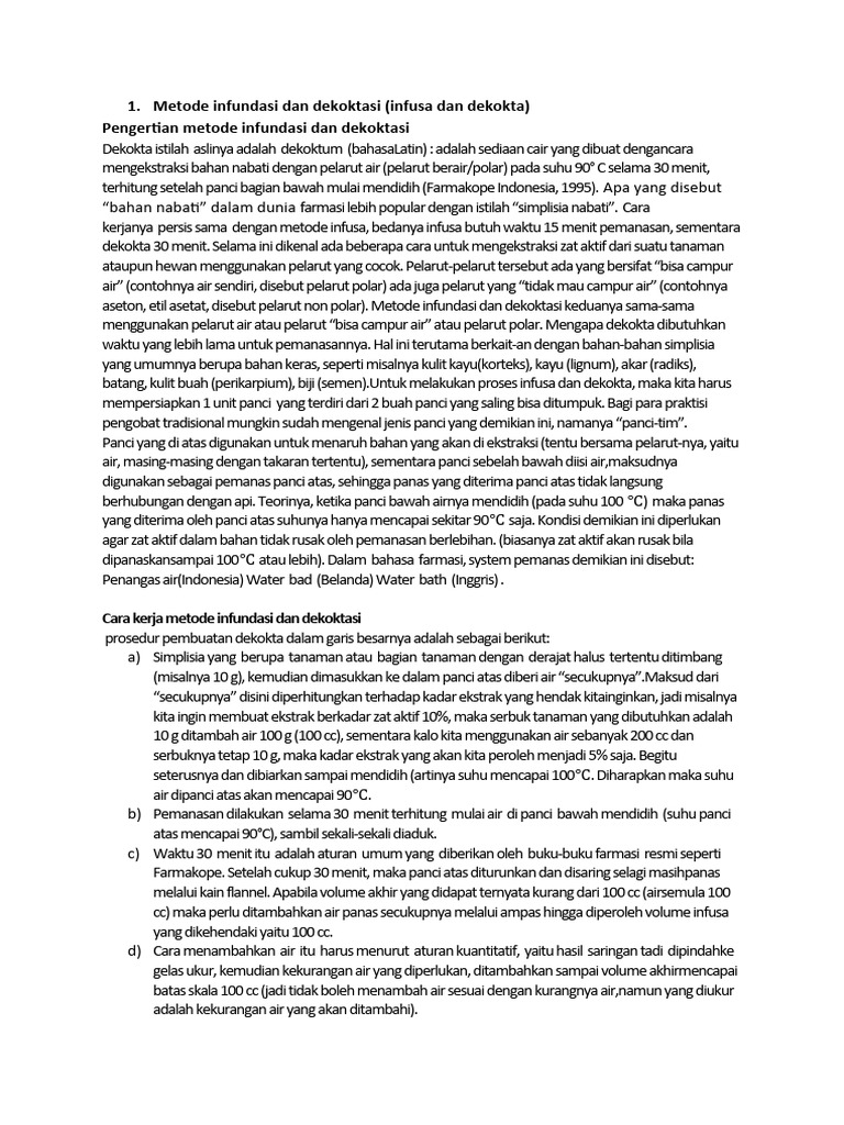 Metode Infundasi dan Dekoktasi dalam Ekstraksi | PDF | Memasak, Makanan ...