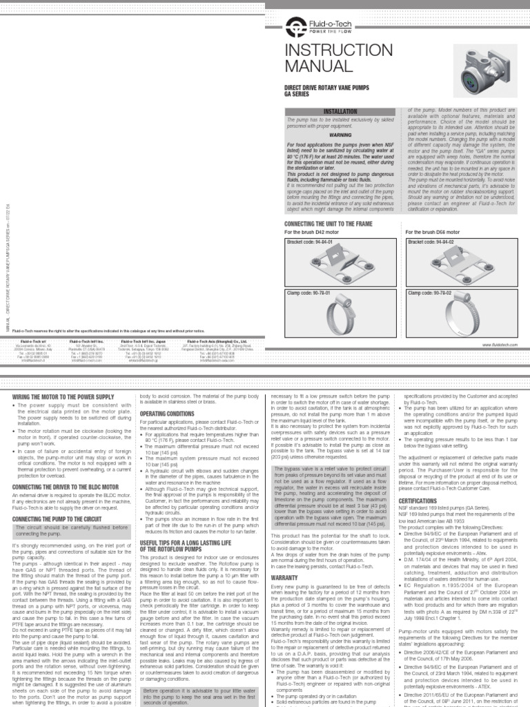 Ga Rotary Vane Pump-Motor Unit Manual | PDF | Pump | Valve