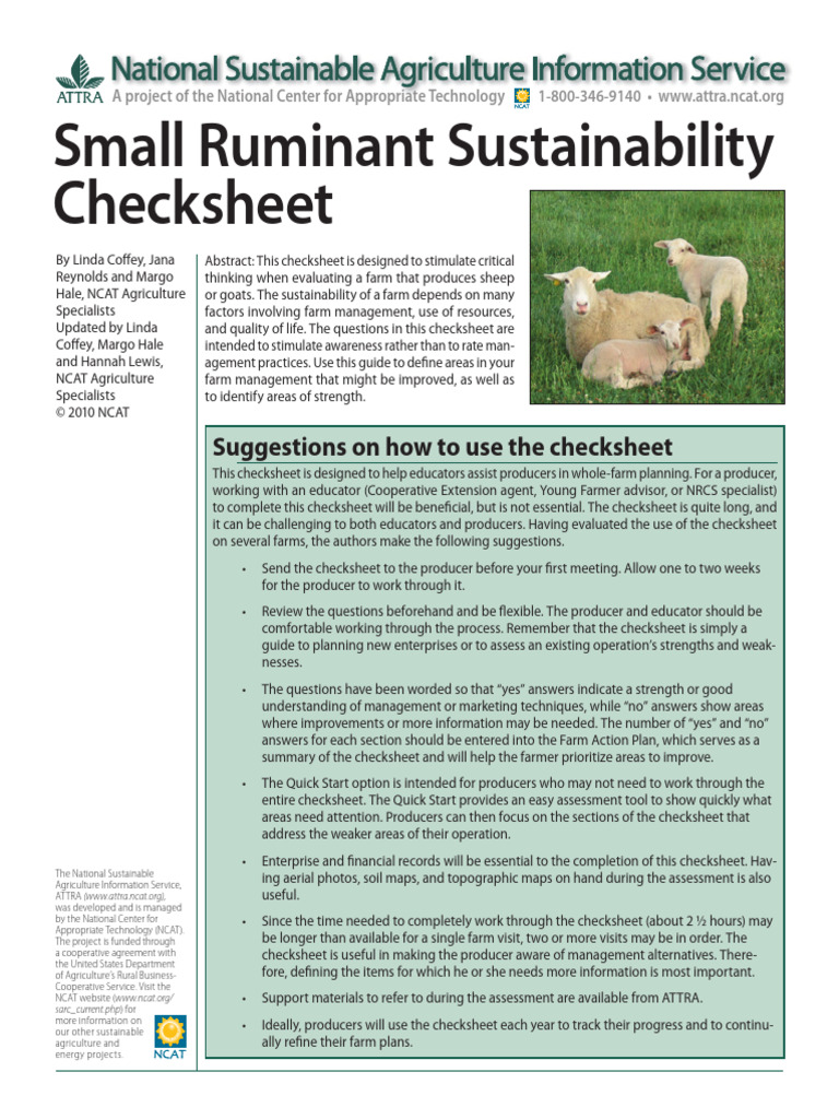 Small Ruminant Sustainability Checksheet | PDF | Hay | Grazing