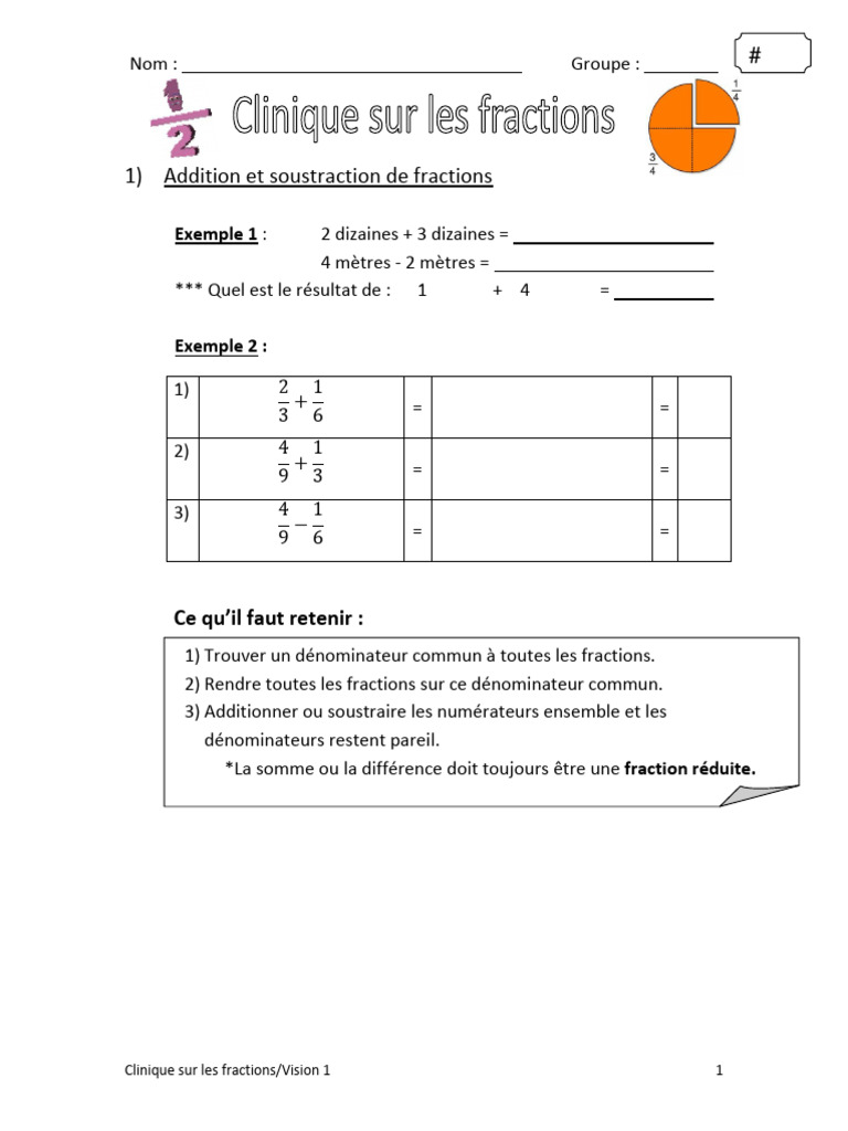 Opérations sur les fractions CE1-CE2 | PDF | Division | Multiplication