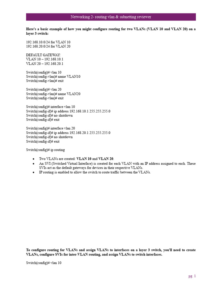 Itnet 2 - Routing Vlan Reviewer | PDF | Network Switch | Ip Address