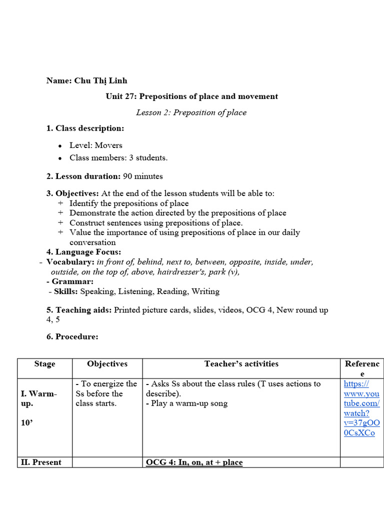 Unit 27 Prepositions of Place and Movement Lesson 2 Preposition of Place Download Free