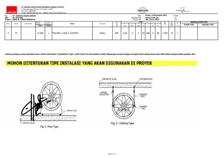 Quotation For Axial Fan Installation Pdf