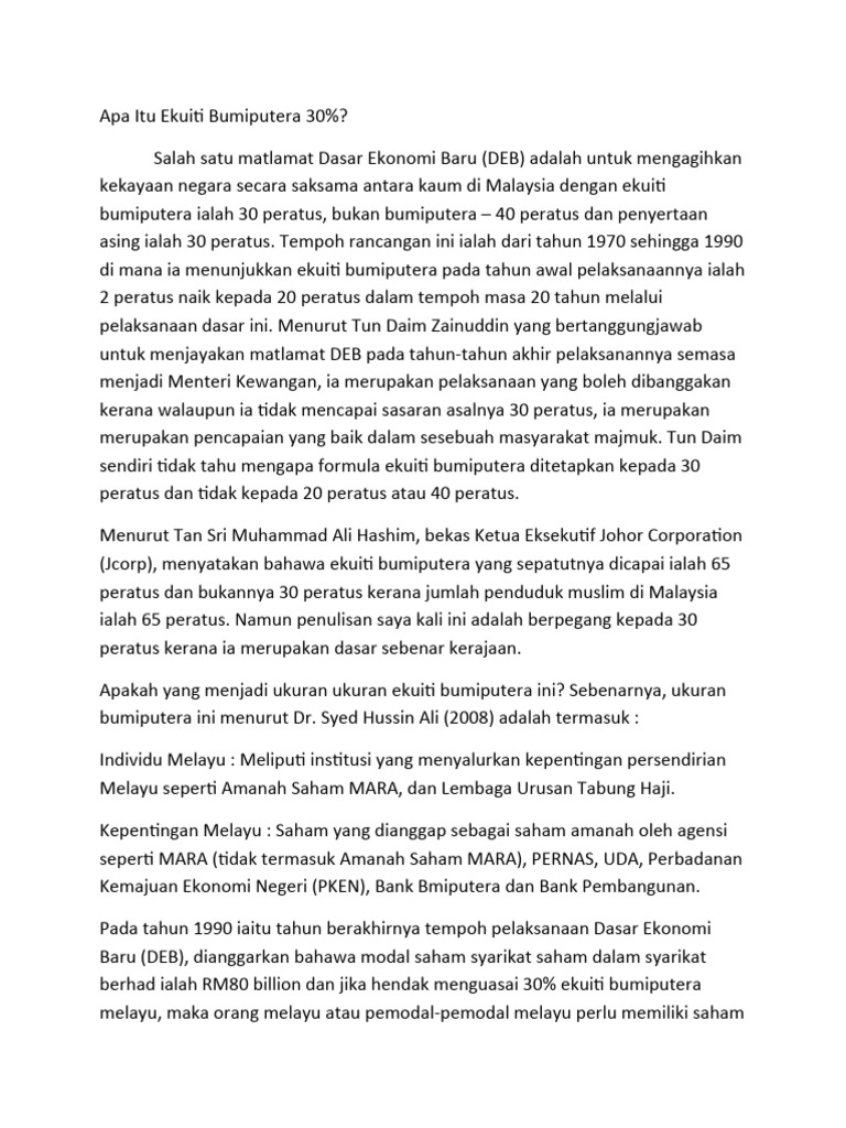 Apa Itu Ekuiti Bumiputera 30 PDF