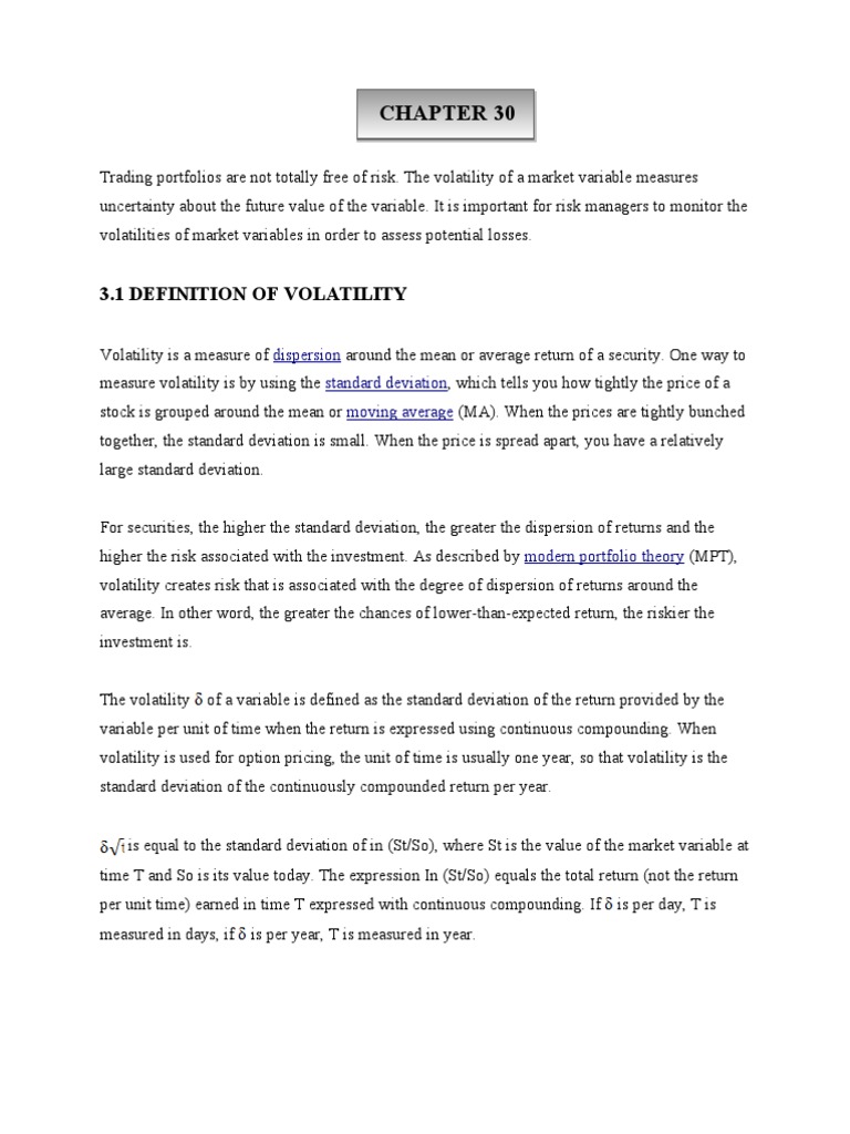 3.1 Definition of Volatility Dispersion Standard Deviation Moving Average PDF Beta (Finance