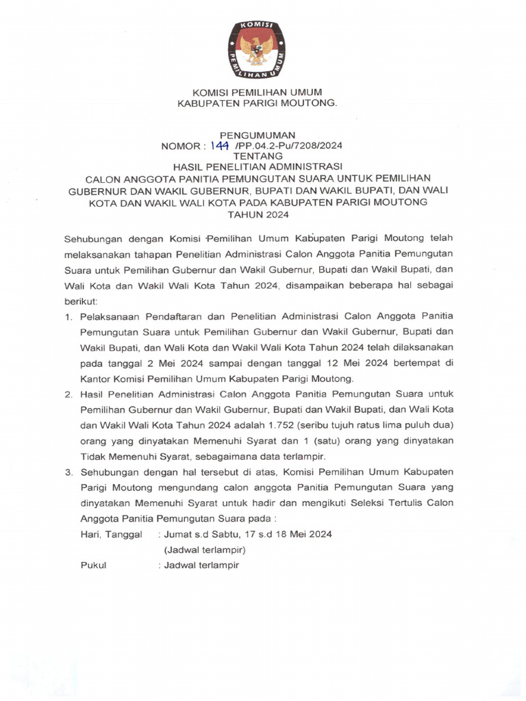 Pengumuman Hasil Seleksi Administrasi Pps Pdf