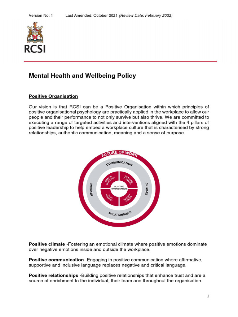 RCSI Mental Health & Wellbeing Policy | PDF | Mental Health ...