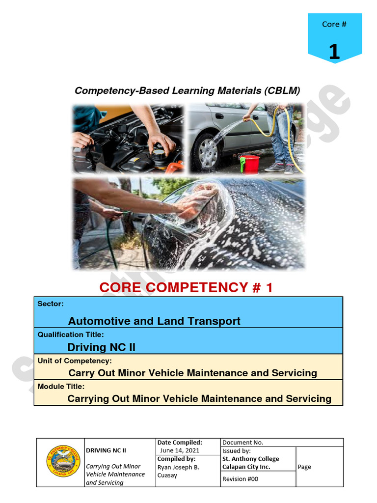 Core 1 Carry Out Minor Vehicle Maintenance and Servicing | PDF ...