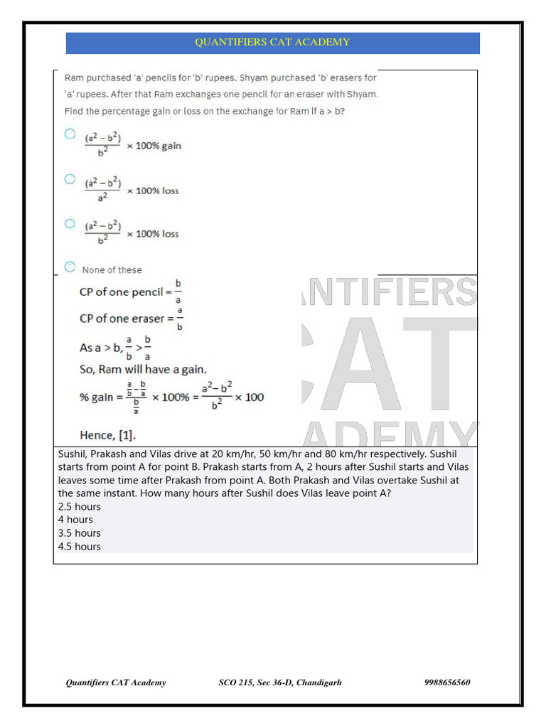 Quantifiers CAT Academy Math Problems | PDF